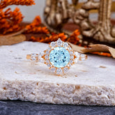 Luxury 4-Prong Round Cut Aquamarine Engagement Ring